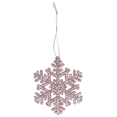 Floristik24 Fiocco di neve Ø8cm rosa con glitter 12pz