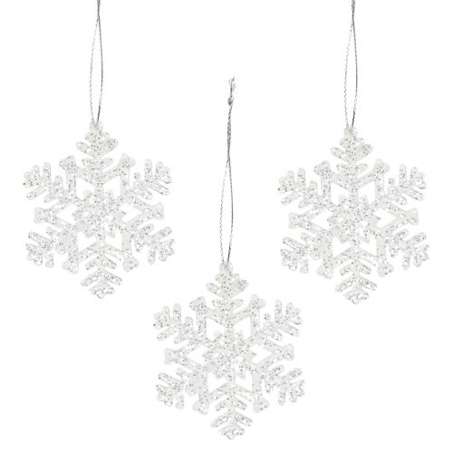 Floristik24 Fiocco di neve Ø8cm bianco con glitter 12 pezzi