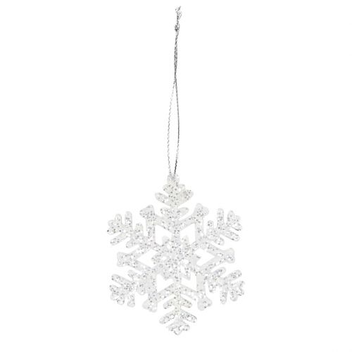 Floristik24 Fiocco di neve Ø8cm bianco con glitter 12 pezzi