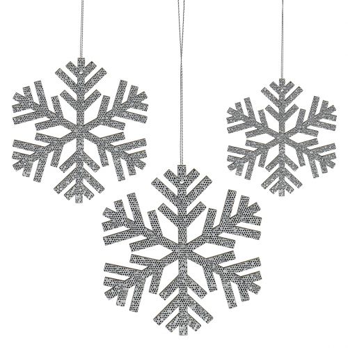 Floristik24 Fiocco di neve argento da appendere Ø8cm - Ø12cm 9 pz