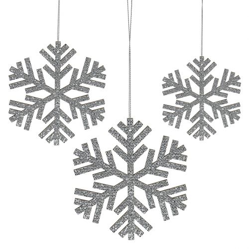 Floristik24 Fiocchi di neve da sospendere Colore argento Ø8cm - Ø12cm 9 pezzi