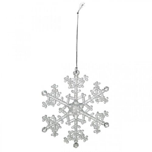 Floristik24 Fiocco di neve decorativo, decorazione invernale, cristallo di ghiaccio da appendere, Natale H10cm L9,5cm plastica 12 pezzi