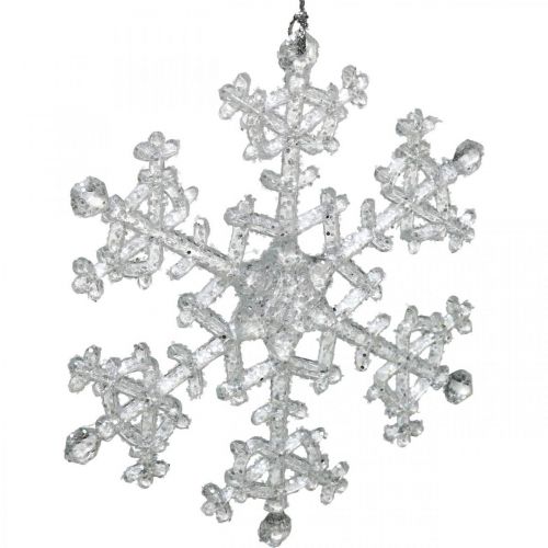 Prodotto Fiocco di neve decorativo, decorazione invernale, cristallo di ghiaccio da appendere, Natale H10cm L9,5cm plastica 12 pezzi