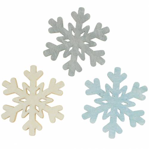 Floristik24 Decorazione a dispersione fiocco di neve blu/grigio/bianco 4cm 72p