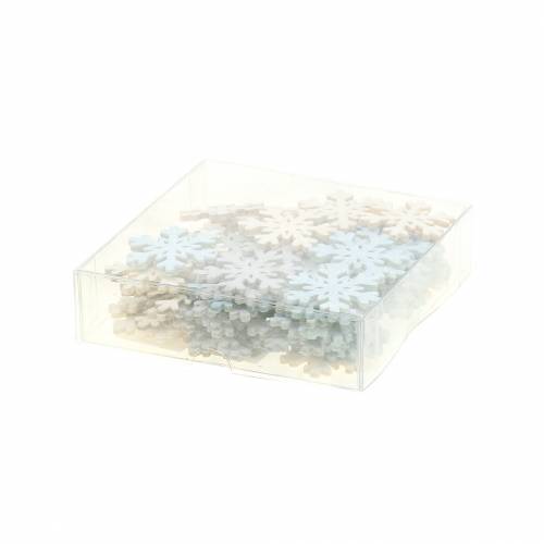 Floristik24 Decorazione a dispersione fiocco di neve blu/grigio/bianco 4 cm 72 pz