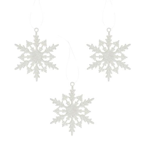 Fiocco di neve da appendere 7cm bianco con glitter 36pz
