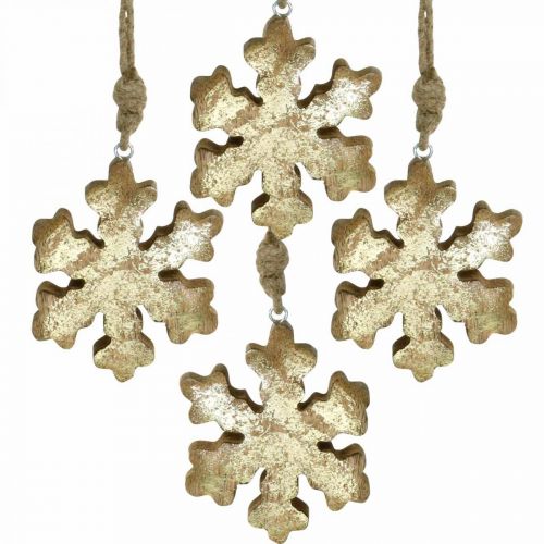 Prodotto Fiocco di neve in legno di mango naturale, cristallo di neve dorato Ø10cm 6 pezzi