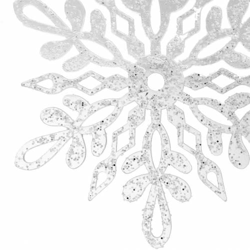 Floristik24 Fiocco di neve da appendere 14,5cm trasparente, glitter 12pz