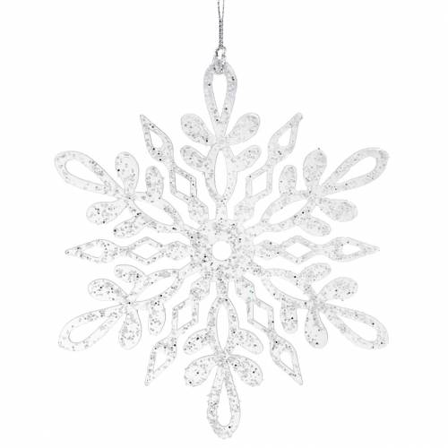 Fiocco di neve da appendere 14,5cm trasparente, glitter 12pz