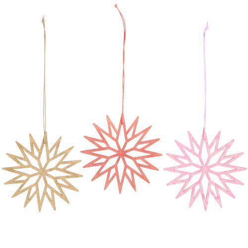 Prodotto Decorazione fiocco di neve decorazioni per albero in legno arancione 10 cm 12 pz