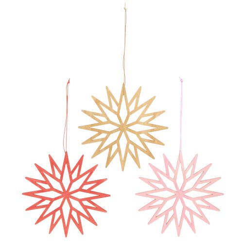 Prodotto Decorazione fiocco di neve decorazioni per albero in legno arancione 15 cm 8 pz