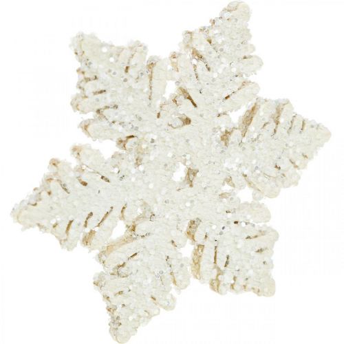 Prodotto Fiocchi di neve in legno 4 cm bianco con mica 72 pz