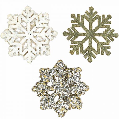 Floristik24 Mix glitter legno fiocchi di neve Ø2cm 144p