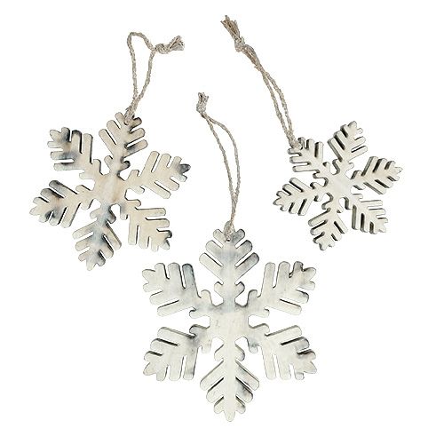 Floristik24 Fiocchi di neve in legno di colore bianco-grigio. 7-12 cm 6 pezzi