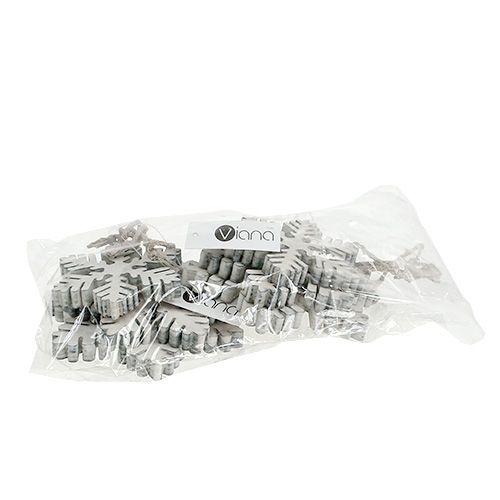 Floristik24 Fiocchi di neve in legno di colore bianco-grigio. 7-12 cm 6 pezzi