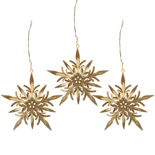 Floristik24 Cristallo di neve oro 3D 13 cm x 12,5 cm 3 pezzi