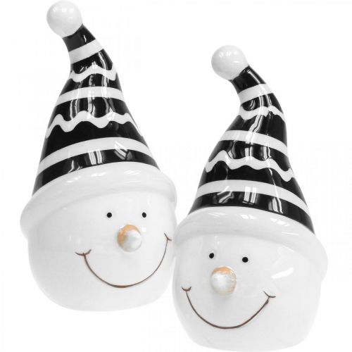 Floristik24 Figura pupazzo di neve deco ceramica nero bianco 12,5 cm 3 pezzi