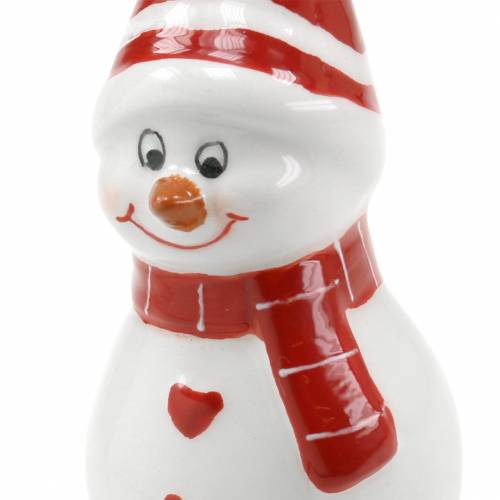 Floristik24 Decorazione natalizia pupazzo di neve in ceramica 10 cm rosso, bianco 2 pezzi