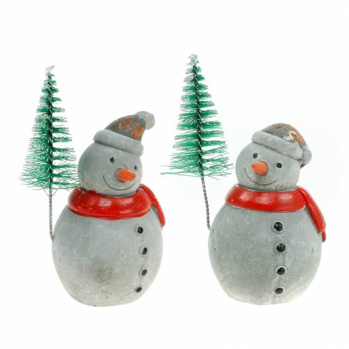 Figura natalizia pupazzo di neve con abete grigio cemento, colorato 9 cm - 11 cm 4 pezzi