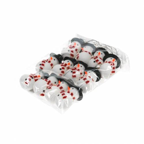 Floristik24 Decorazione albero di Natale pupazzo di neve con cappello da appendere H8cm 12pz