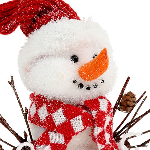 Floristik24 Pupazzo di neve bianco-rosso floccato 24cm