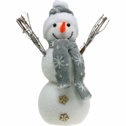 Floristik24 Pupazzo di neve con sciarpa e cappello bianco, decorazione grigia figura decorazione invernale