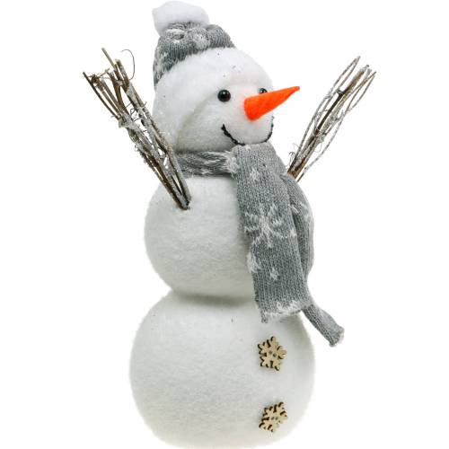 Floristik24 Pupazzo di neve con sciarpa e cappello bianco, decorazione grigia figura decorazione invernale