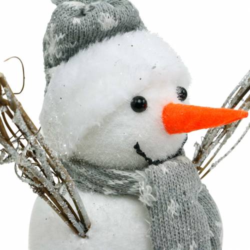 Prodotto Pupazzo di neve con sciarpa e cappello bianco, decorazione grigia figura decorazione invernale