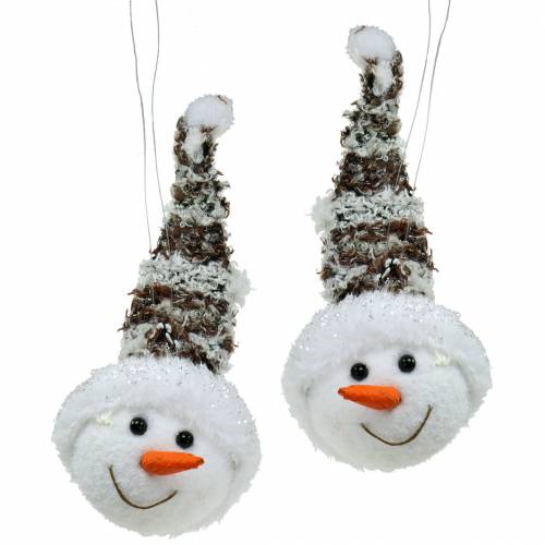 Floristik24 Decorazione da sospendere Testa di pupazzo di neve 9 cm x 6 cm 6 pezzi