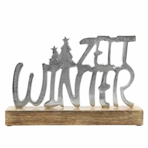 Floristik24 Decorazione da tavola &quot;Winter time&quot;, metallo, legno di mango, argento 33 × 22 cm