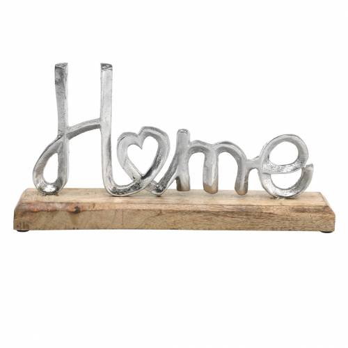 Floristik24 Decorazione da tavola "Casa" su base in legno Mango, metallo naturale, argento 32 × 17 × 7 cm