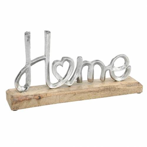 Floristik24 Decorazione da tavola "Casa" su base in legno Mango, metallo naturale, argento 32 × 17 × 7 cm