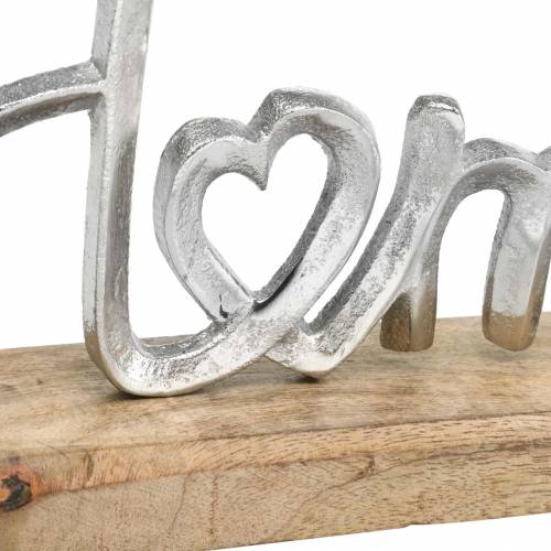 Floristik24 Decorazione da tavola "Casa" su base in legno Mango, metallo naturale, argento 32 × 17 × 7 cm