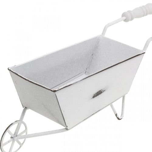 Floristik24 Mini carriola, decorazione da tavola, decorazione estiva shabby chic marrone, bianco H7.5cm L25cm