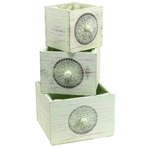 Cassetta per piante cassetto decorativo shabby verde 15-23cm set di 3