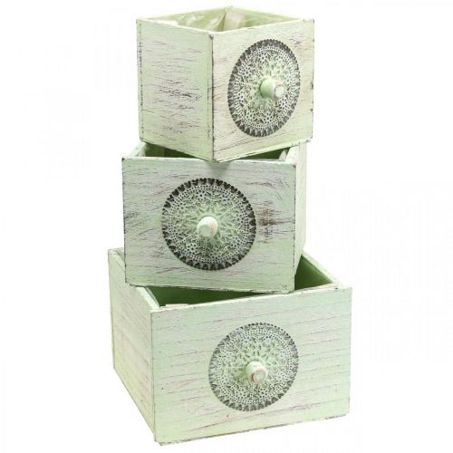 Prodotto Cassetta per piante cassetto decorativo shabby verde 15-23cm set di 3