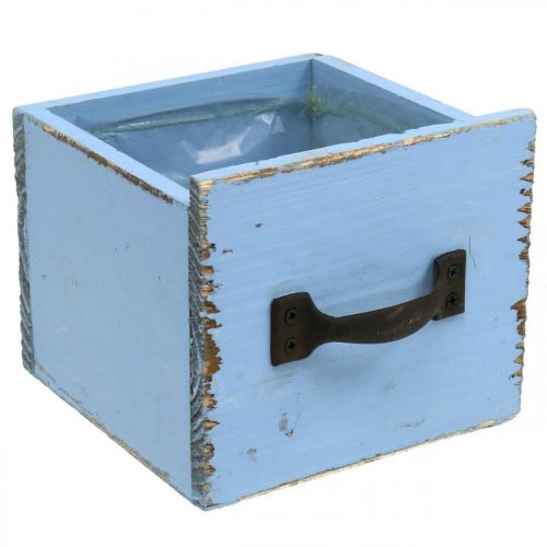 Cassettiera portavasi in legno azzurro shabby 12,5×12,5×10cm
