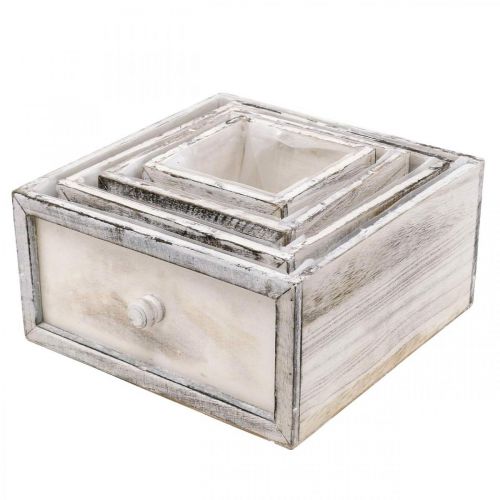 Prodotto Fioriera cassetto in legno effetto antico crema 24/20/16/12 cm set di 4