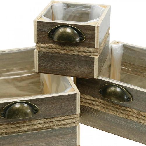 Floristik24 Cassetta per piante fioriera con cassetto in legno 26/20/14 cm set di 3