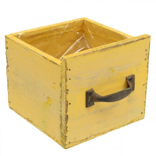 Floristik24 Cassetto decorativo vintage fioriera in legno giallo 12,5×12,5×11 cm