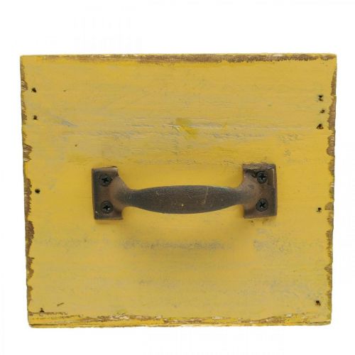 Floristik24 Cassetto decorativo vintage fioriera in legno giallo 12,5×12,5×11 cm