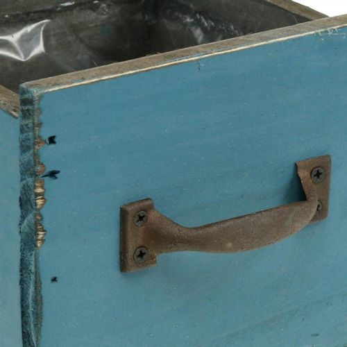 Floristik24 Cassetto per piante blu decoro legno shabby chic 12,5×12,5×11cm