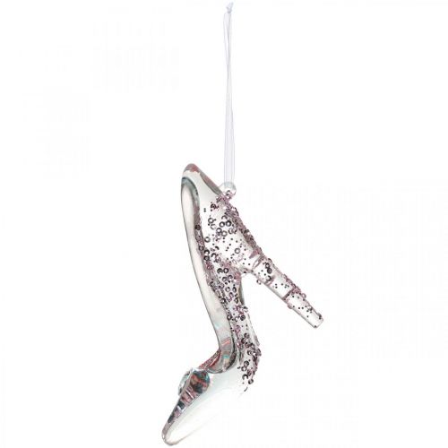 Floristik24 Scarpa decorativa scintillante, decorazione albero, scarpa da favola, plastica rosa H10cm