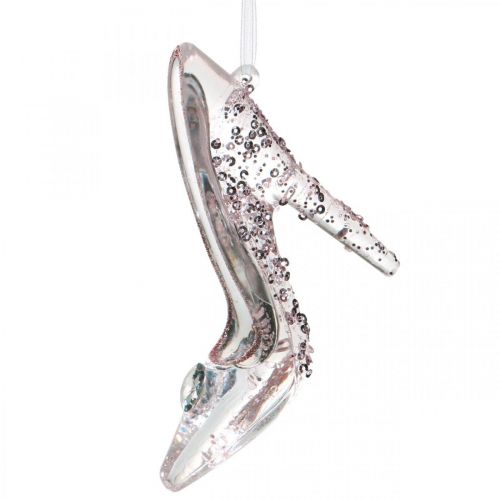 Floristik24 Scarpa decorativa scintillante, decorazione albero, scarpa da favola, plastica rosa H10cm