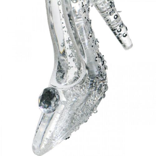 Floristik24 Scarpa da appendere, addobbi per l&#39;albero di Natale, décolleté con glitter, plastica argento H10cm