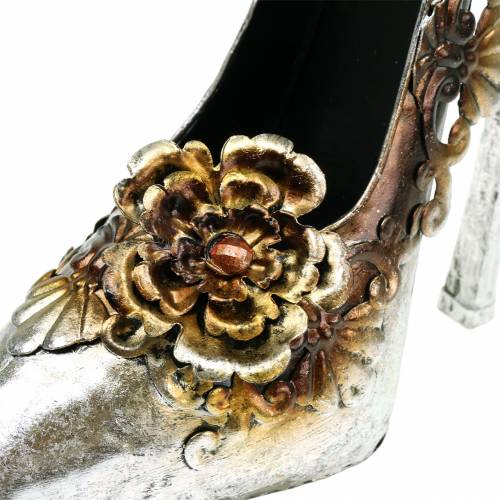 Scarpa decorativa per piantare scarpe argento lucido 26 cm x 11 cm H30 cm
