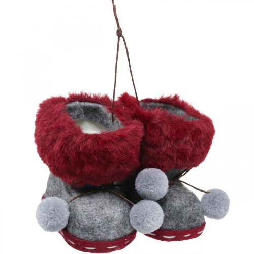 Floristik24 Stivali per la decorazione dell'albero di Natale con bobble 8cm grigio/rosso 3pz