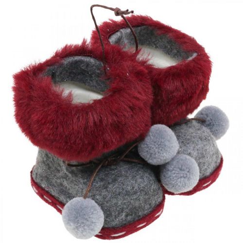 Floristik24 Stivali per la decorazione dell'albero di Natale con bobble 8cm grigio/rosso 3pz