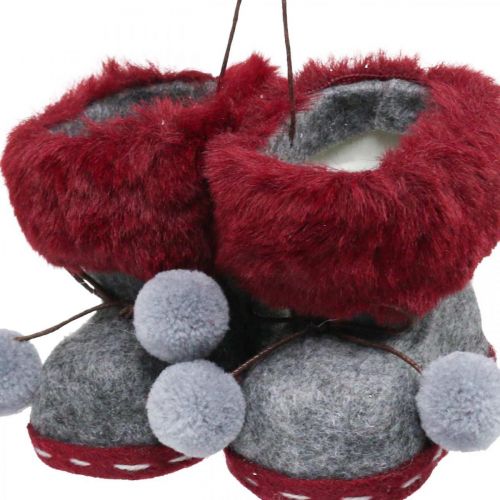 Floristik24 Stivali per la decorazione dell'albero di Natale con bobble 8cm grigio/rosso 3pz