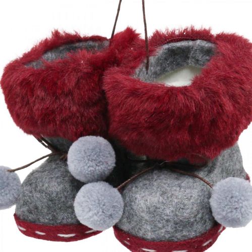 Prodotto Stivali per la decorazione dell&#39;albero di Natale con bobble 8cm grigio/rosso 3pz